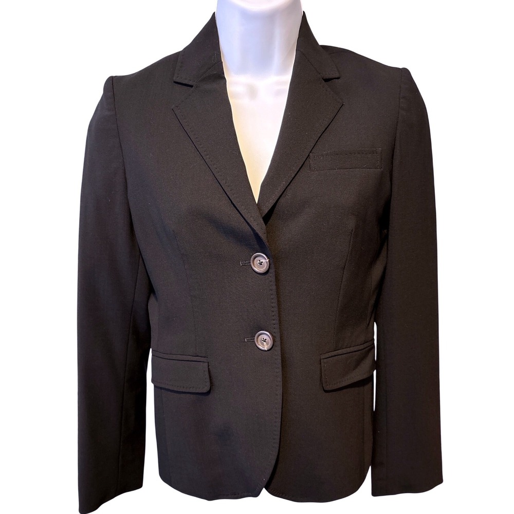 Banana Republic Womens Black Wool Stretch Two Button Blazer Jacket Sz 2P‎ Career
